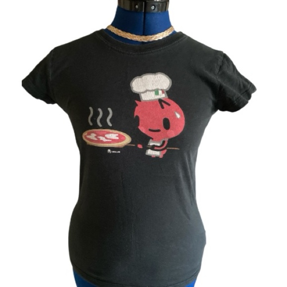 Tokidoki Inferno Cooking Pizza Tee Shirt Y2K Tiny Devil Chef